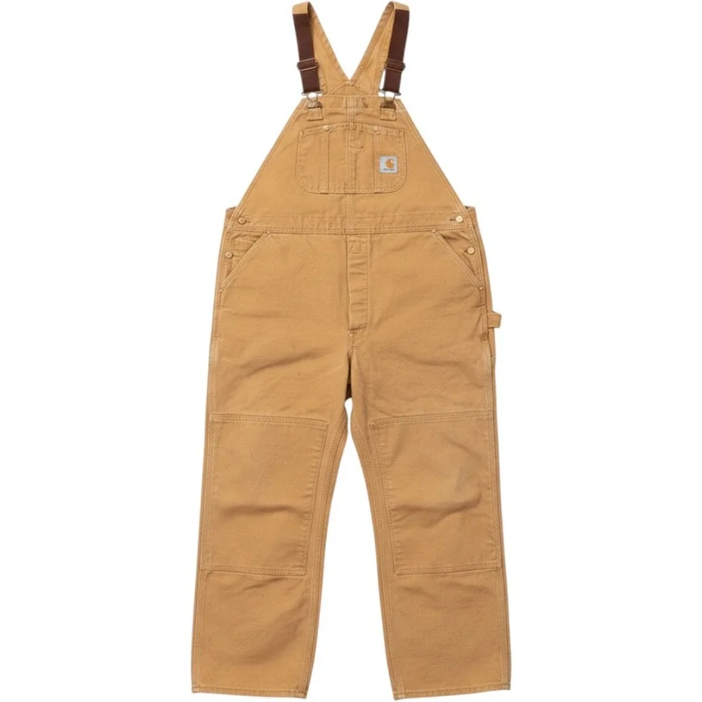 Vintage 1990 USA Carhartt Men Duck Bib Double Logger R01 Brown 44x30 Distressed
